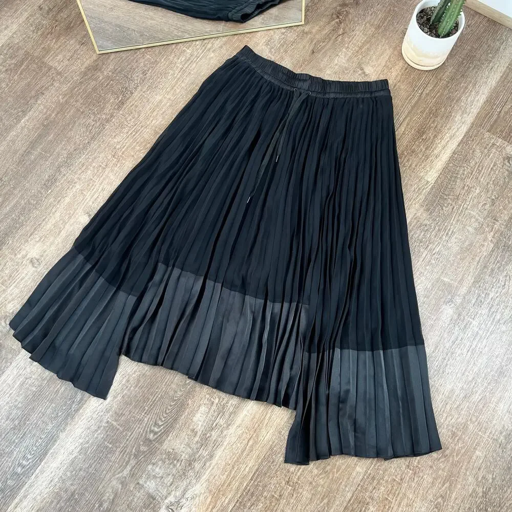 Bailey 44 Roxy Asymmetric Black Pleated Long Skirt Midi